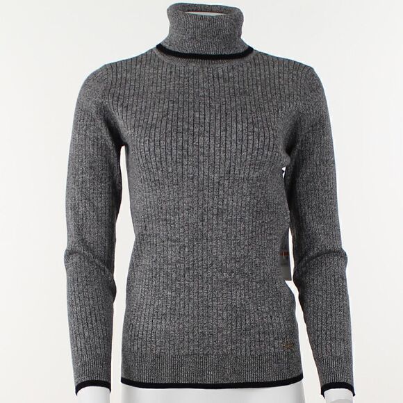 Calvin Klein Black White Marled Rib Turtleneck Sweater - Picture 2 of 5